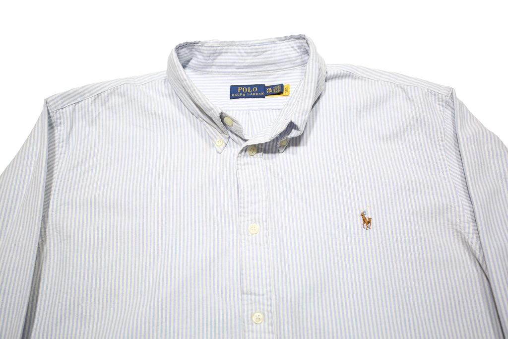 POLO RALPH LAUREN Mens White & Grey Striped Shirt 2XL Cotton Button Down Collar