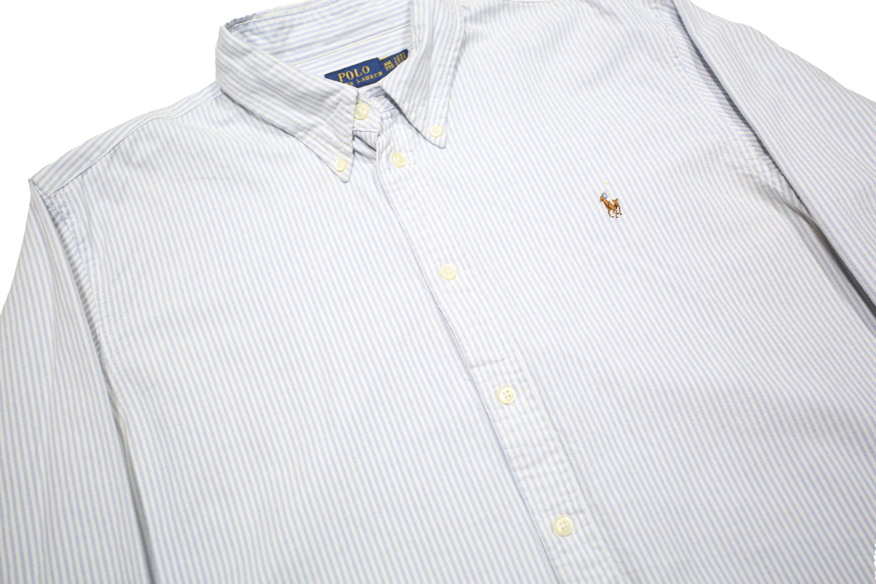 POLO RALPH LAUREN Mens White & Grey Striped Shirt 2XL Cotton Button Down Collar
