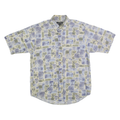 CAMBRIDGE CLASSICS Mens Cream & Blue Patterned Shirt Cotton M Short Sleeve
