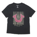 TRUE RELIGION Mens Black Graphic T-Shirt L Short Sleeve V-Neck Cotton Blend