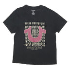 TRUE RELIGION Mens Black Graphic T-Shirt L Short Sleeve V-Neck Cotton Blend
