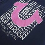 TRUE RELIGION Mens Black Graphic T-Shirt L Short Sleeve V-Neck Cotton Blend