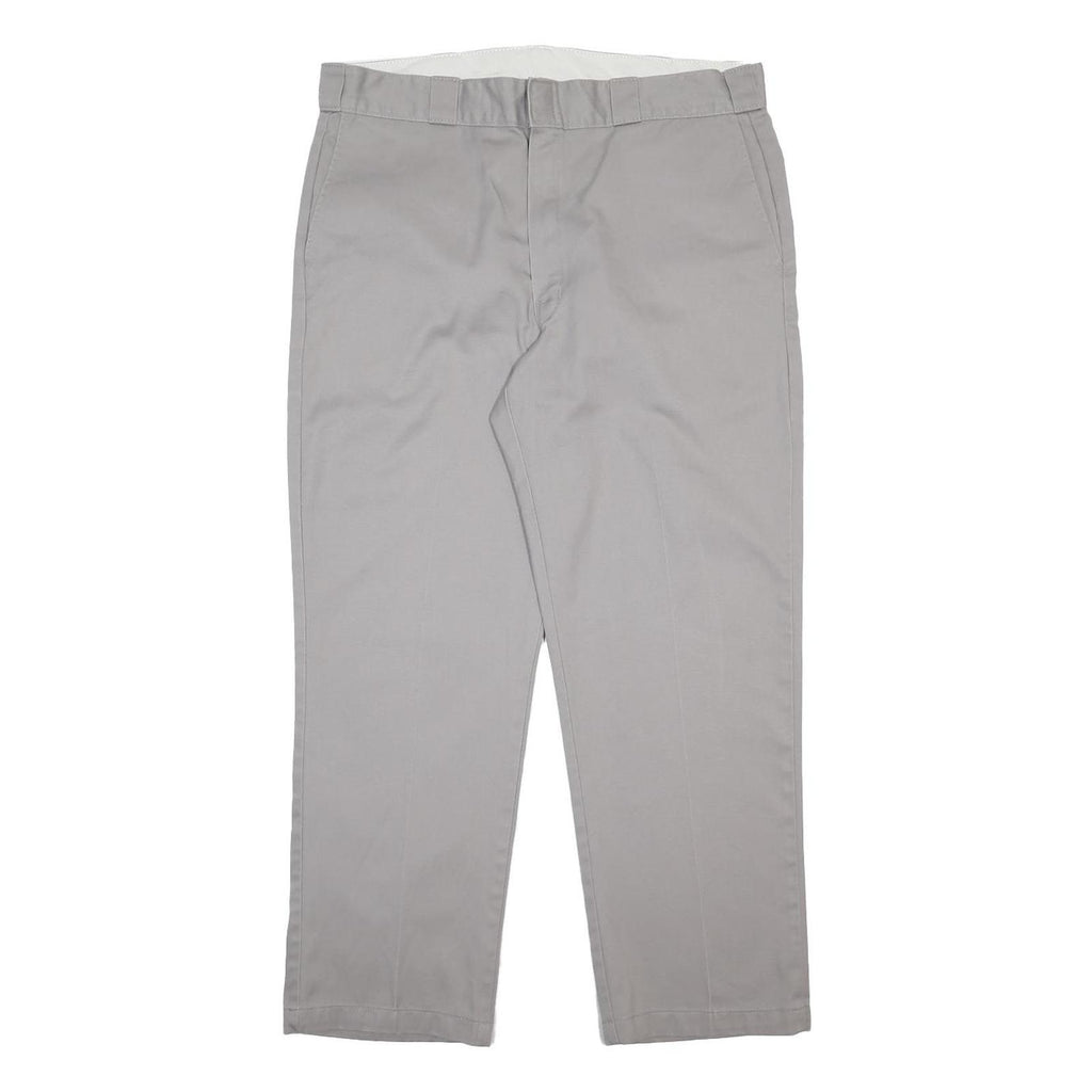 DICKIES Mens Cotton Blend Grey Regular Straight Trousers W38 L30 Workwear Zip