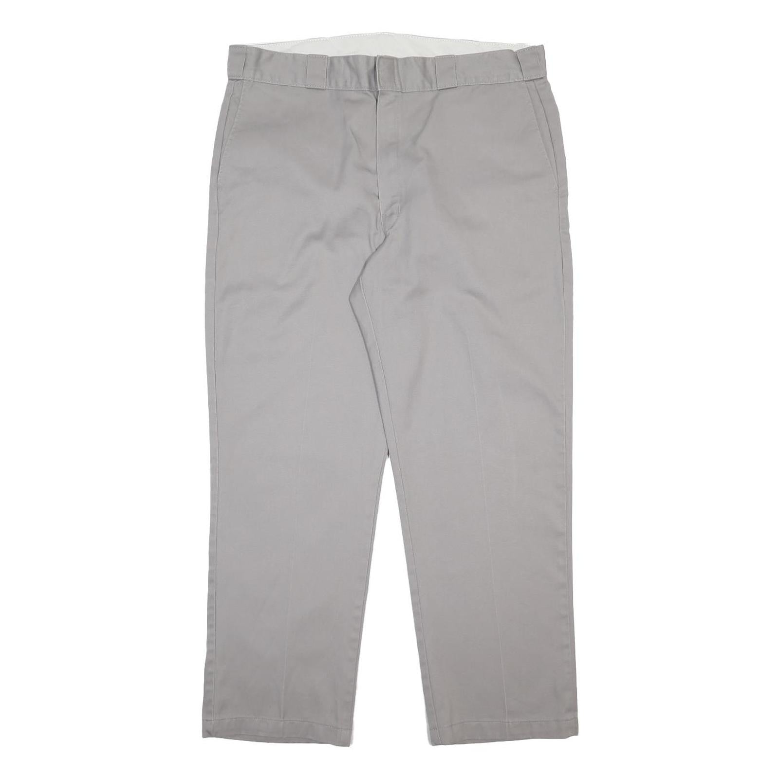 DICKIES Mens Cotton Blend Grey Regular Straight Trousers W38 L30 Workwear Zip