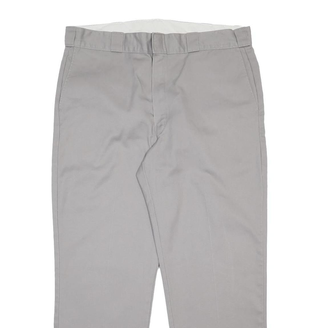 DICKIES Mens Cotton Blend Grey Regular Straight Trousers W38 L30 Workwear Zip