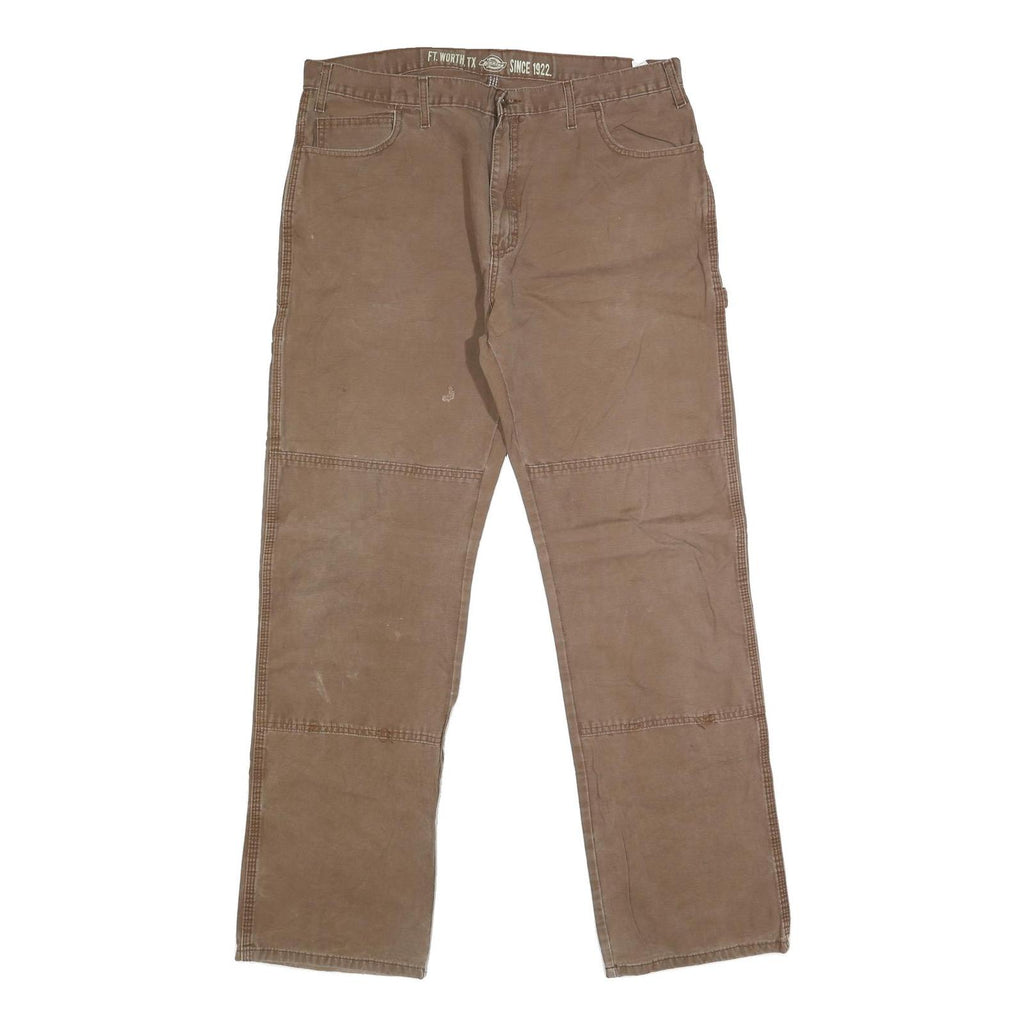 DICKIES Mens Regular Fit Brown Denim Workwear Jeans W36 L35 Durable Zip Closure