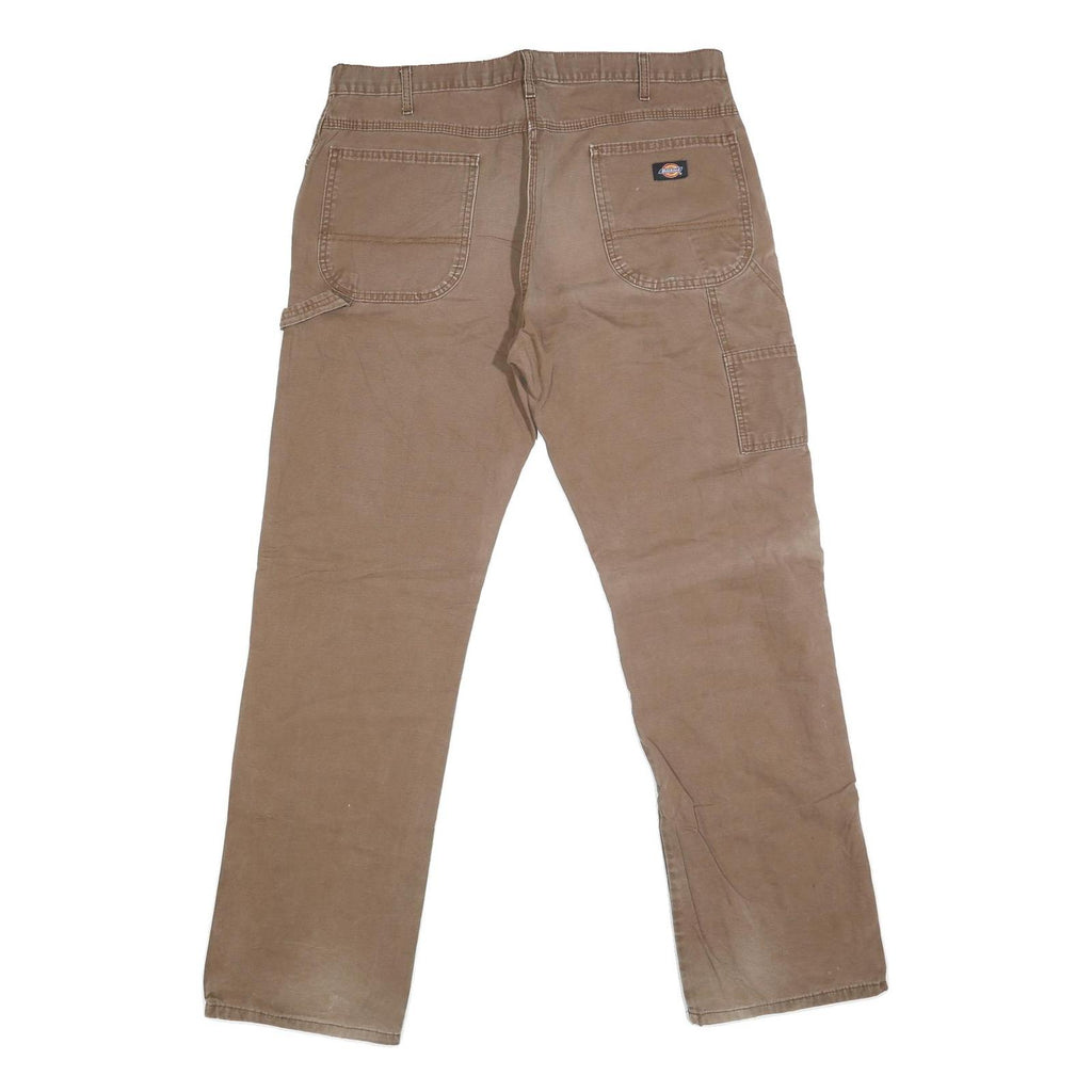 DICKIES Mens Regular Fit Brown Denim Workwear Jeans W36 L35 Durable Zip Closure