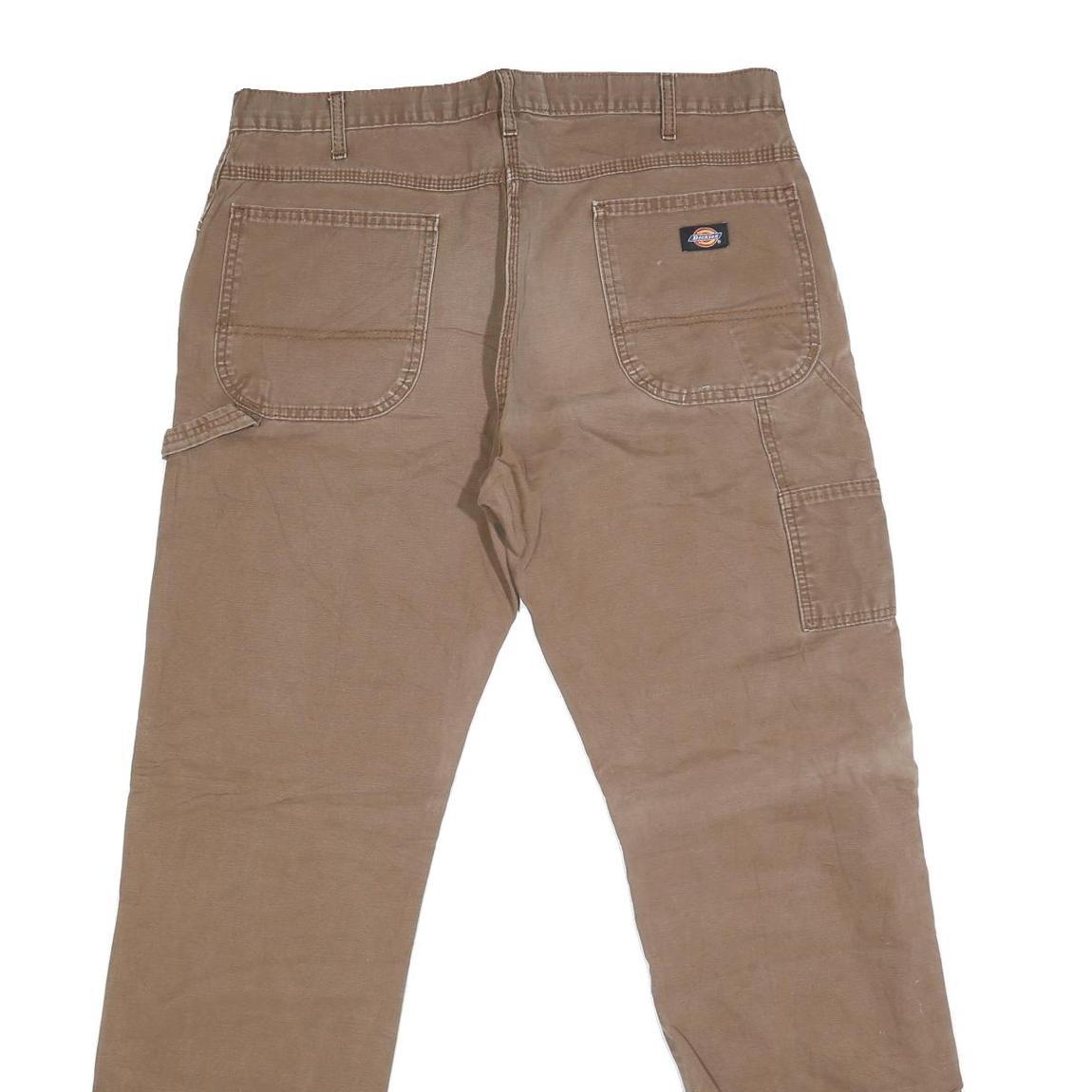 DICKIES Mens Regular Fit Brown Denim Workwear Jeans W36 L35 Durable Zip Closure