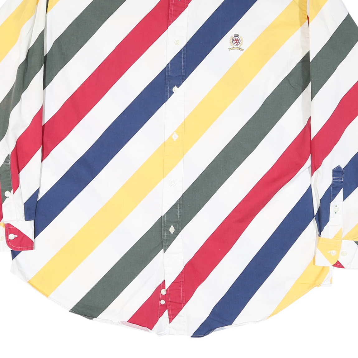 TOMMY HILFIGER Mens White Green Red Yellow Striped Shirt XL Button-Down Collar