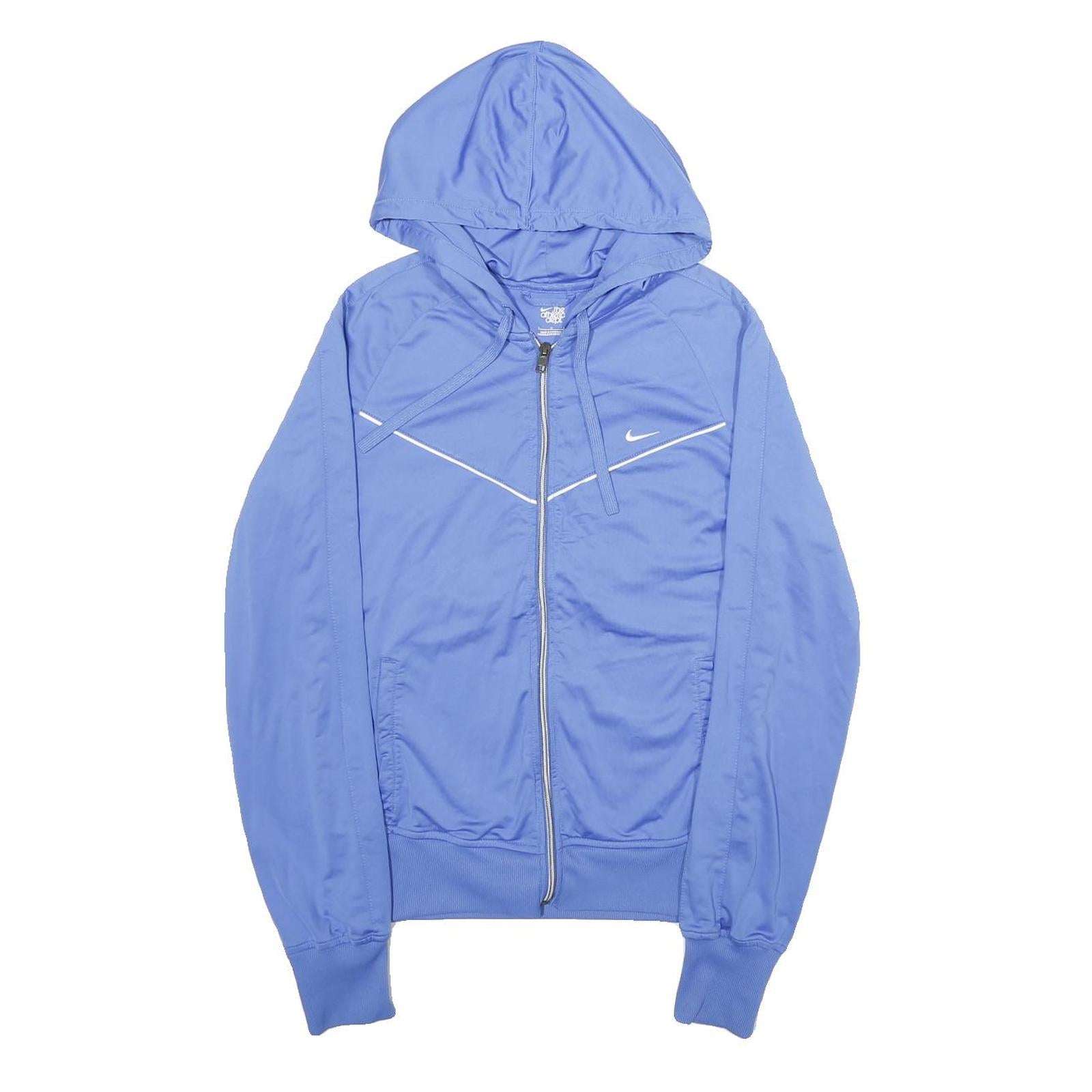 NIKE Womens Blue Zip Hoodie L Polyester Jacket Sportswear Casual Lightweight