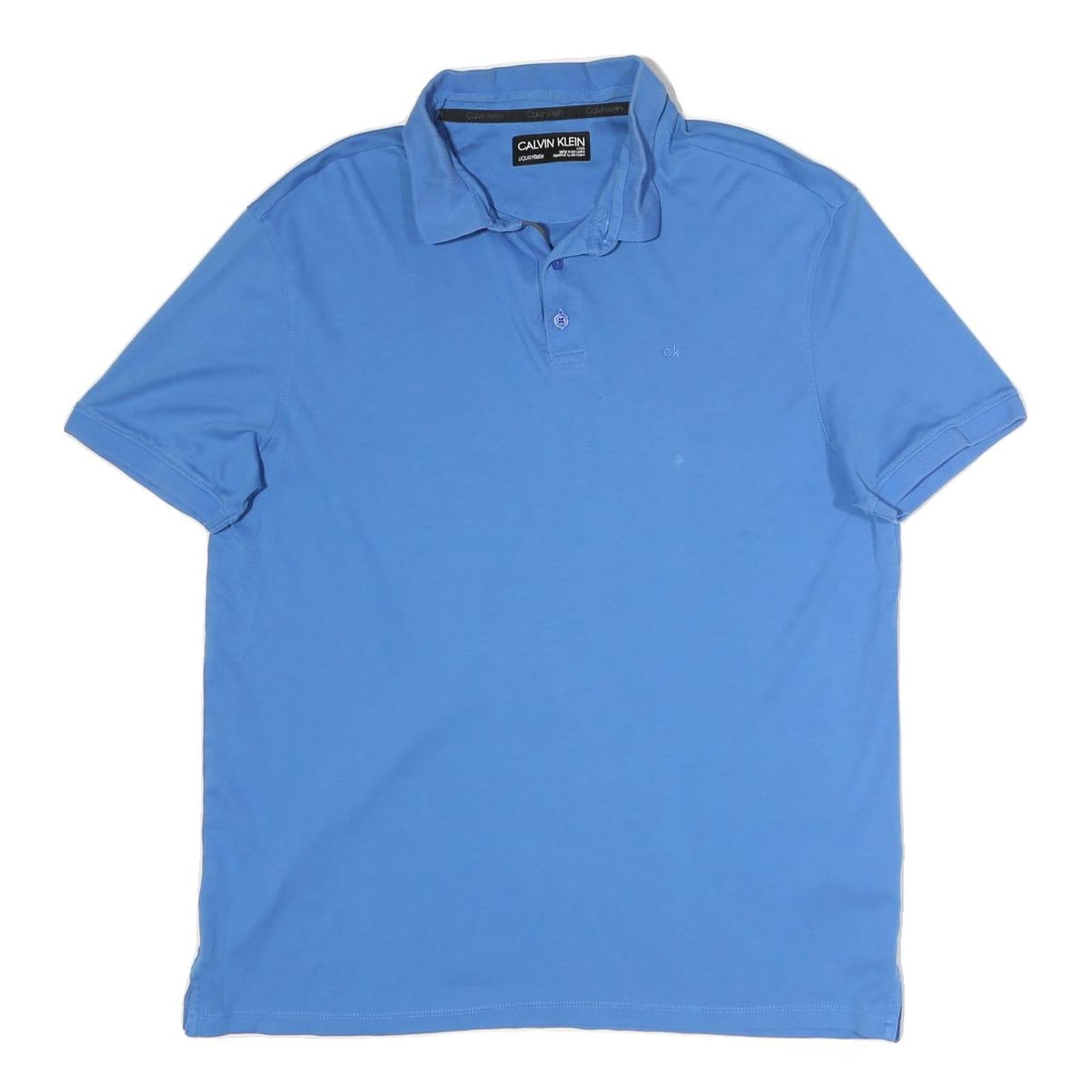 CALVIN KLEIN Mens Blue Short Sleeve Plain Polo Shirt L Casual Classic