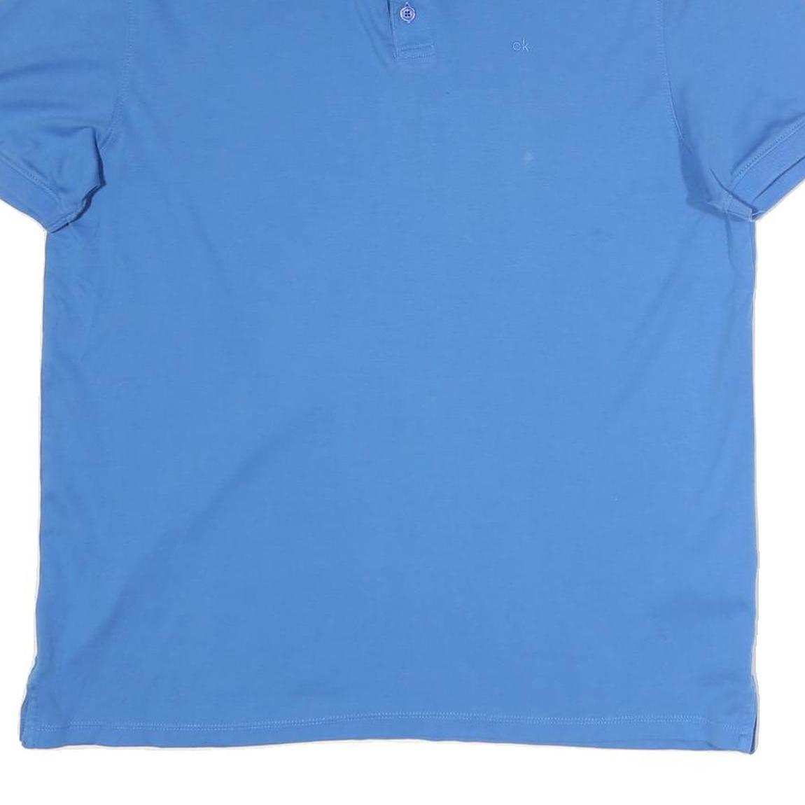 CALVIN KLEIN Mens Blue Short Sleeve Plain Polo Shirt L Casual Classic
