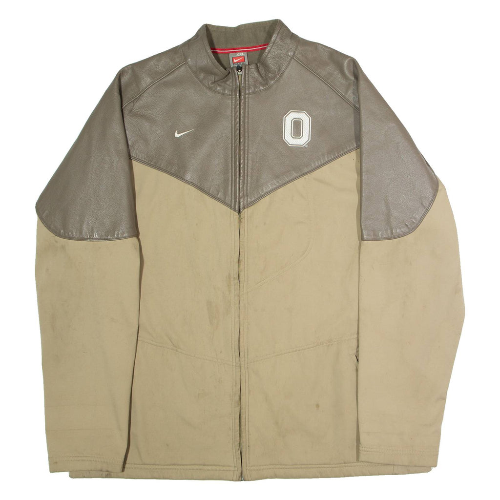 NIKE Ohio State Mens Shell Jacket Beige Leather 90s USA Colourblock 2XL