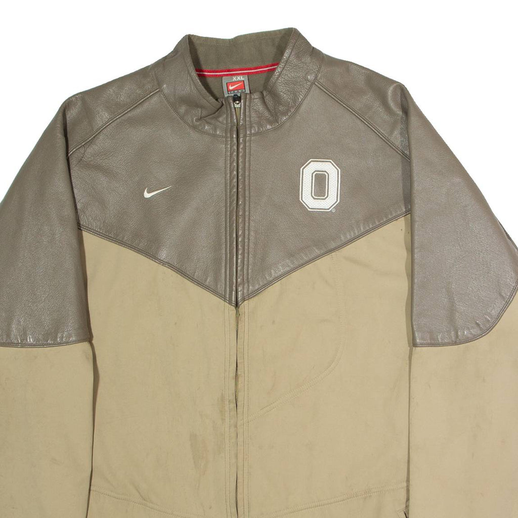 NIKE Ohio State Mens Shell Jacket Beige Leather 90s USA Colourblock 2XL