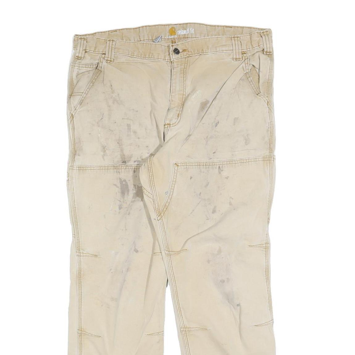 CARHARTT Mens Jeans Beige Relaxed Straight W38 L32 Workwear Cotton Blend Zip