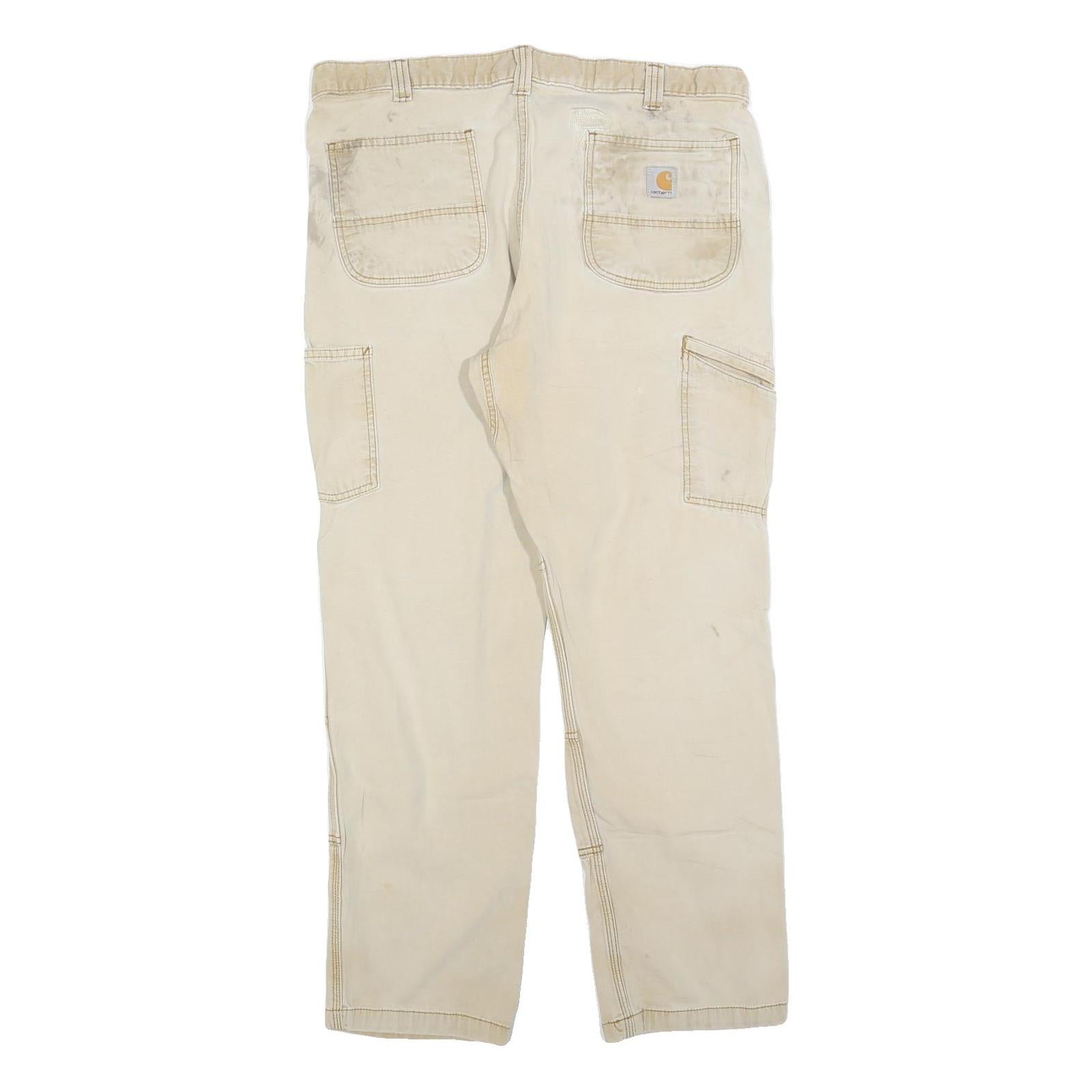 CARHARTT Mens Jeans Beige Relaxed Straight W38 L32 Workwear Cotton Blend Zip