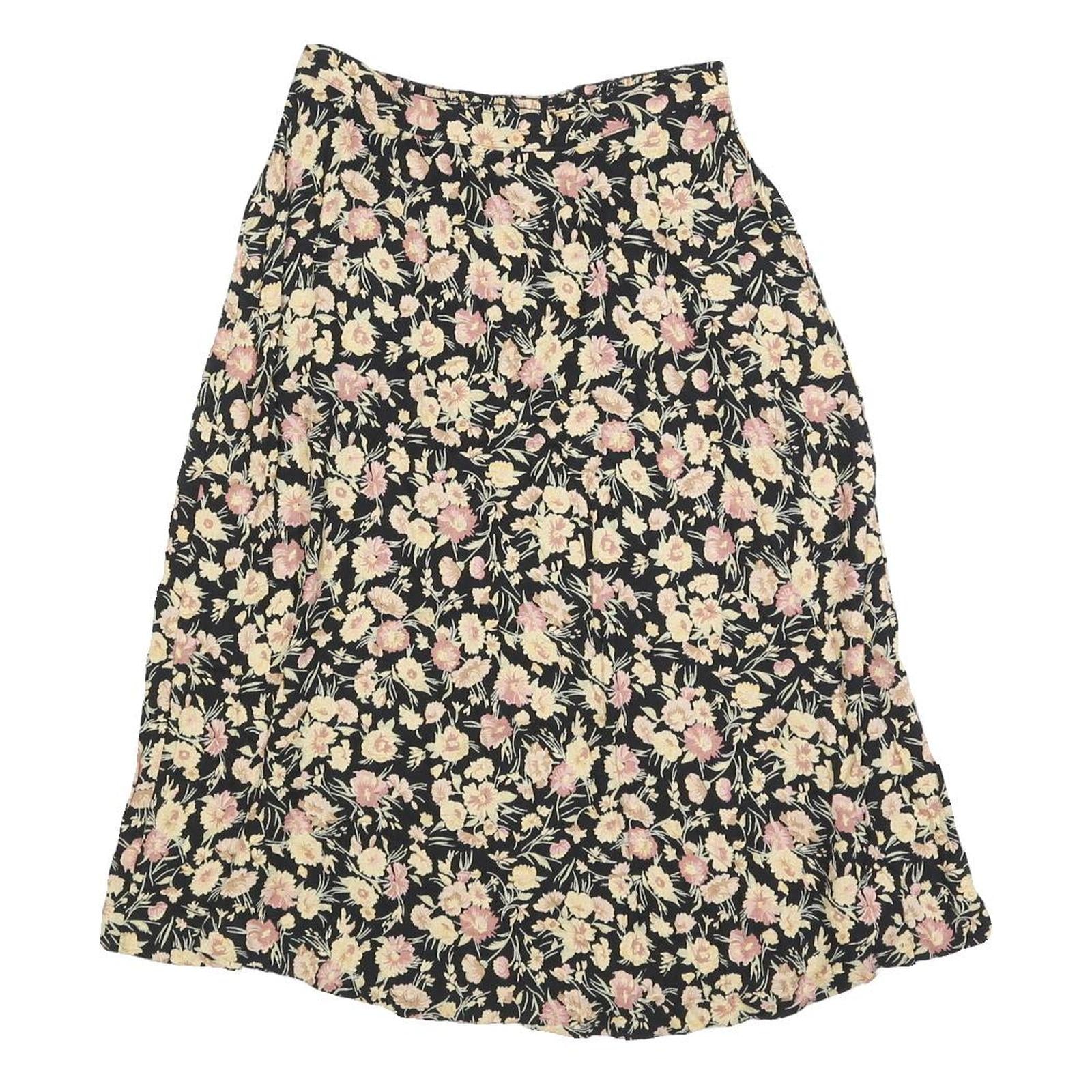 CLIO Womens Black Floral Print Midi Woven Skirt XS Summer Casual Lightweight