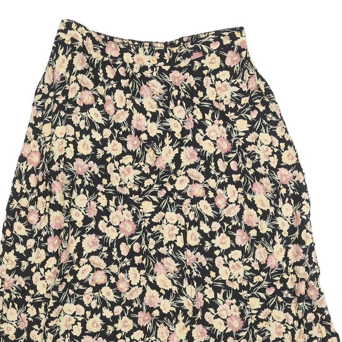 CLIO Womens Black Floral Print Midi Woven Skirt XS Summer Casual Lightweight