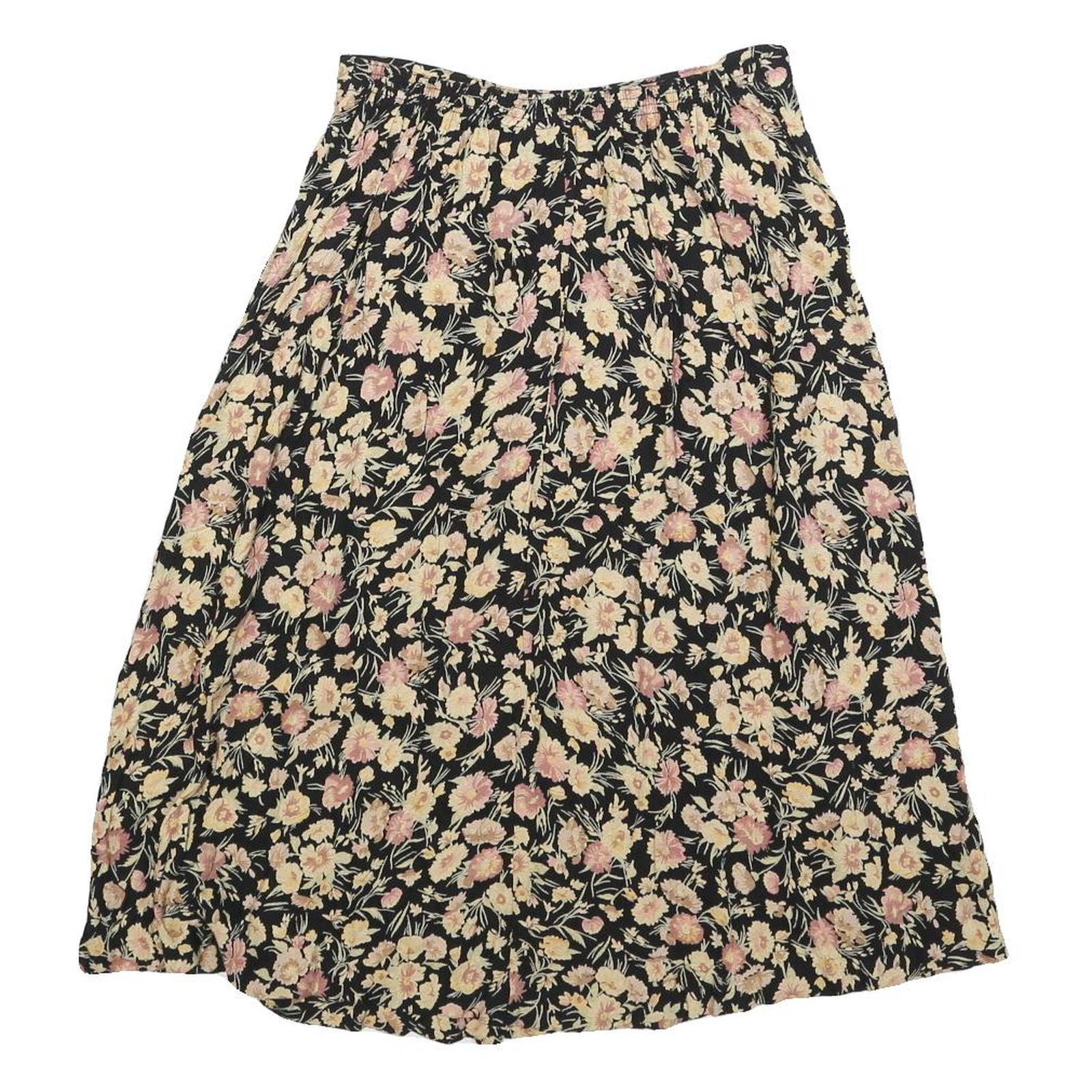 CLIO Womens Black Floral Print Midi Woven Skirt XS Summer Casual Lightweight