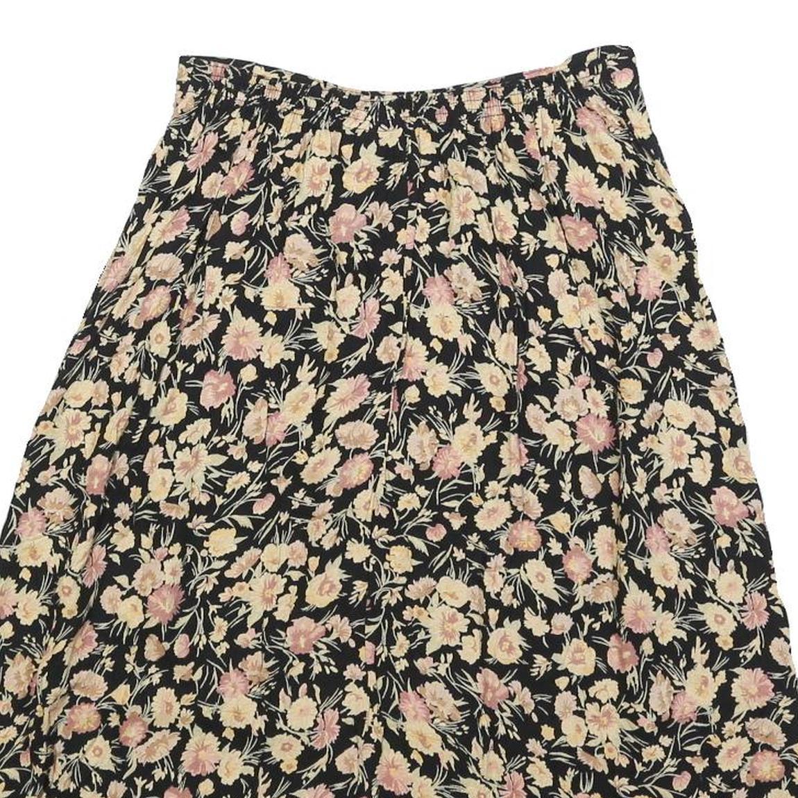 CLIO Womens Black Floral Print Midi Woven Skirt XS Summer Casual Lightweight