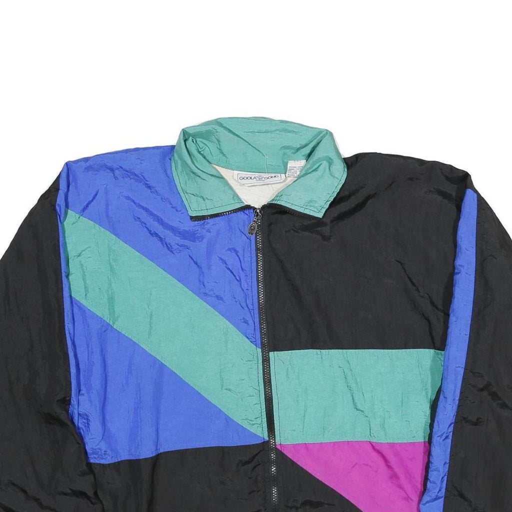 GOOLA GANG Mens Black & Blue & Green & Purple Colorblock Jacket L Nylon Zip