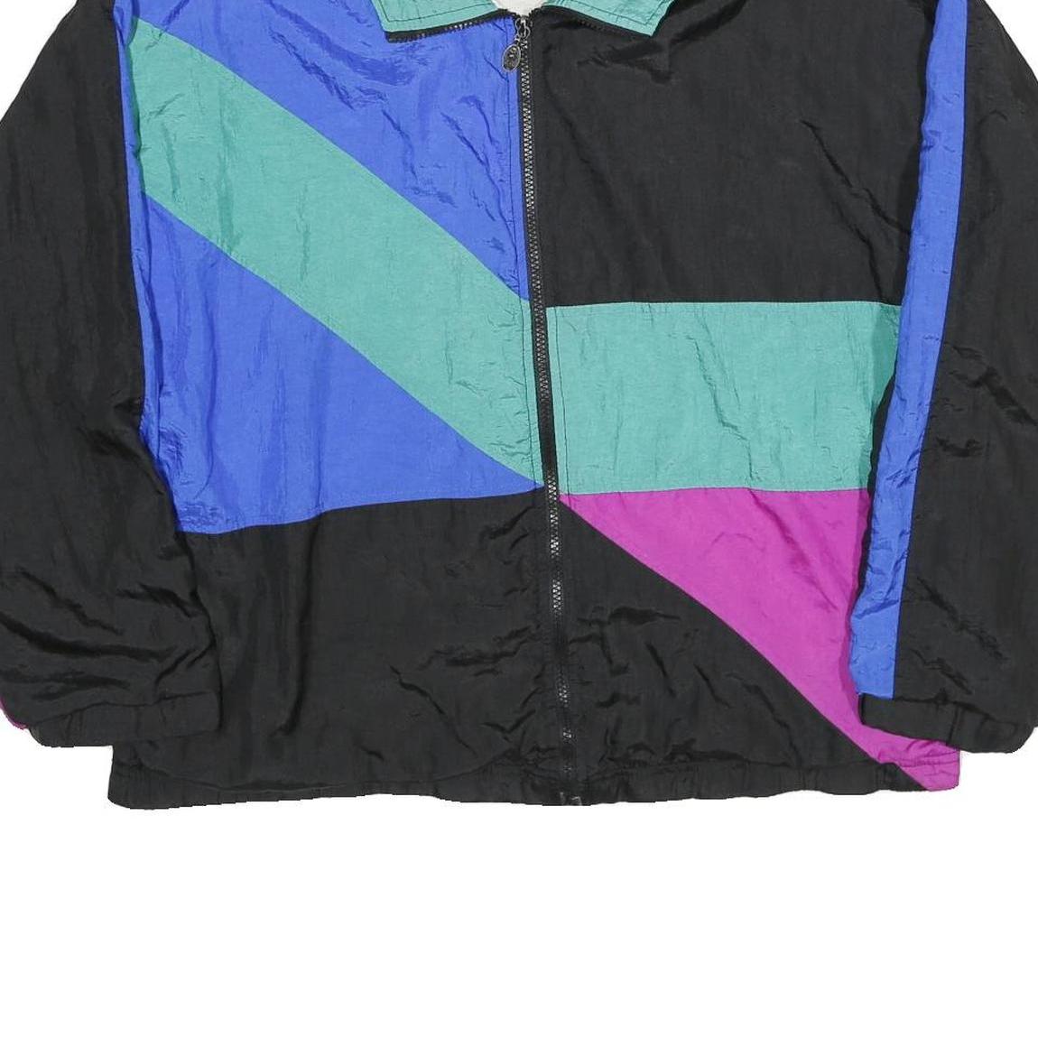 GOOLA GANG Mens Black & Blue & Green & Purple Colorblock Jacket L Nylon Zip