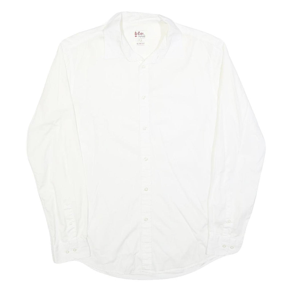 LEE COOPER Mens White Slim Fit Cotton Blend Shirt L Classic Long Sleeve Button