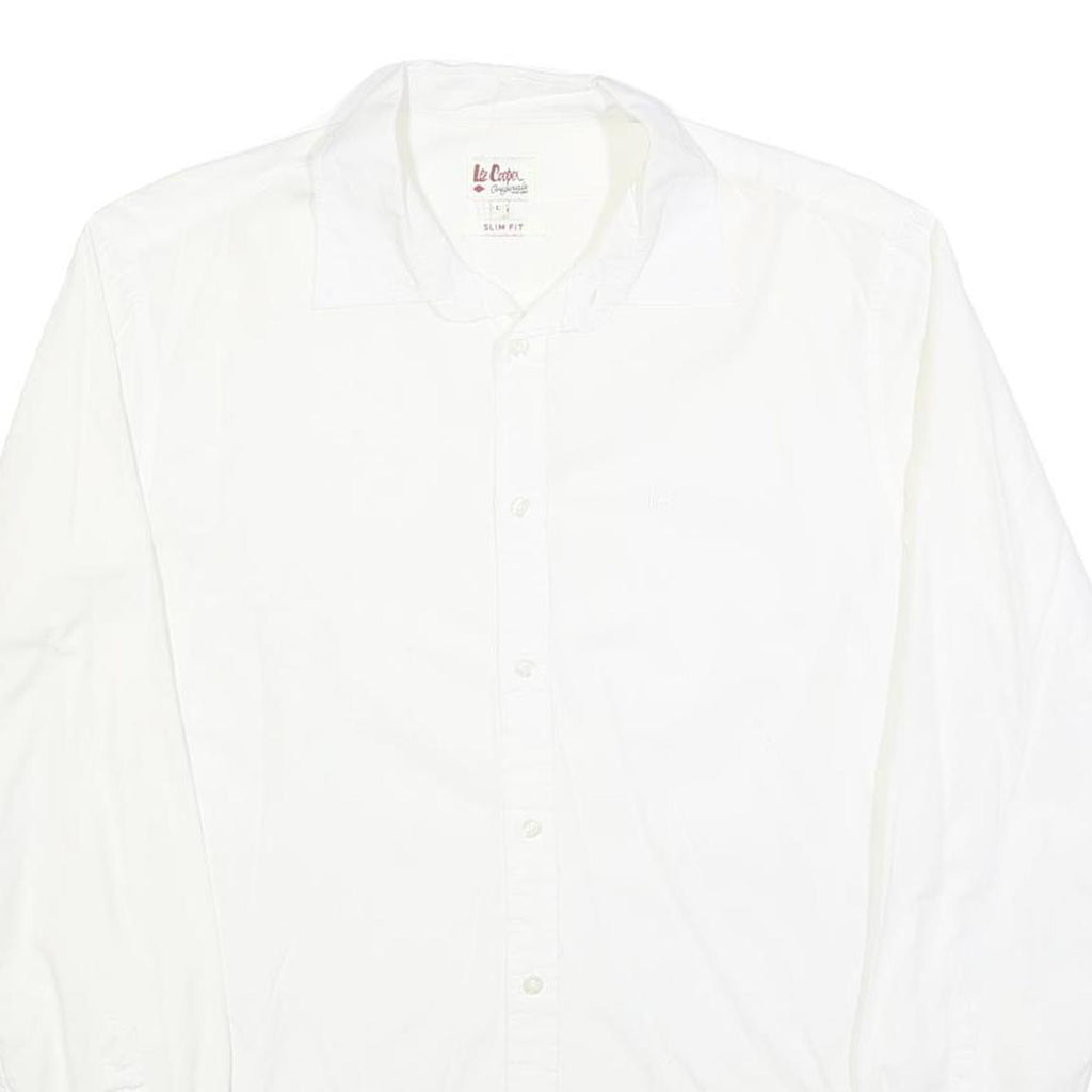 LEE COOPER Mens White Slim Fit Cotton Blend Shirt L Classic Long Sleeve Button