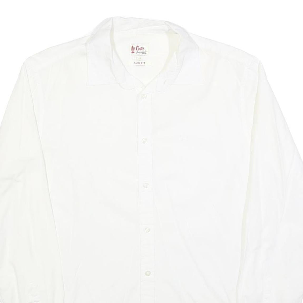 LEE COOPER Mens White Slim Fit Cotton Blend Shirt L Classic Long Sleeve Button