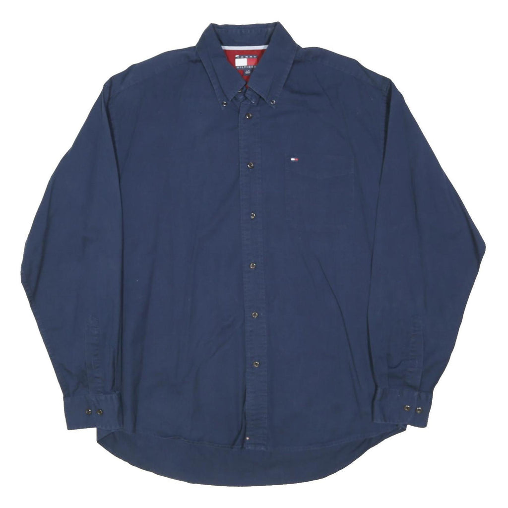 TOMMY HILFIGER Mens Blue L Cotton Blend Button Down Shirt Casual Classic