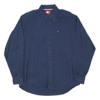TOMMY HILFIGER Mens Blue L Cotton Blend Button Down Shirt Casual Classic