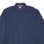 TOMMY HILFIGER Mens Blue L Cotton Blend Button Down Shirt Casual Classic