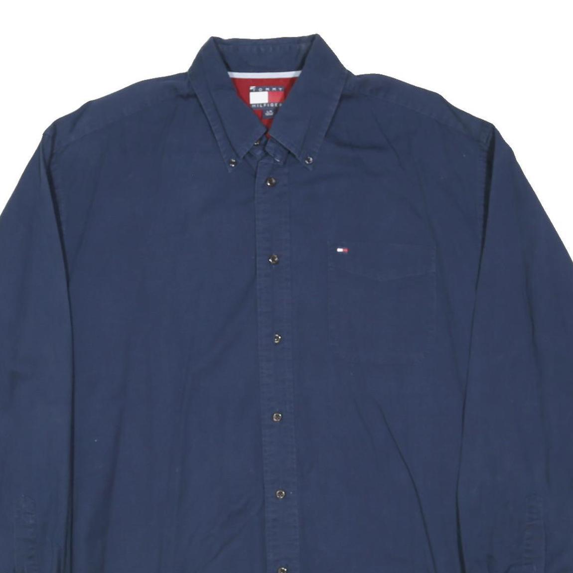 TOMMY HILFIGER Mens Blue L Cotton Blend Button Down Shirt Casual Classic