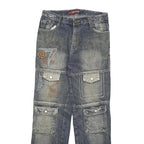 JIN SHUN Mens Jeans Blue Regular Cargo Denim Medium W28 L29 Embroidered Pockets