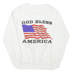 Mens White Crew Neck Sweatshirt God Bless America Graphic Cotton Blend L