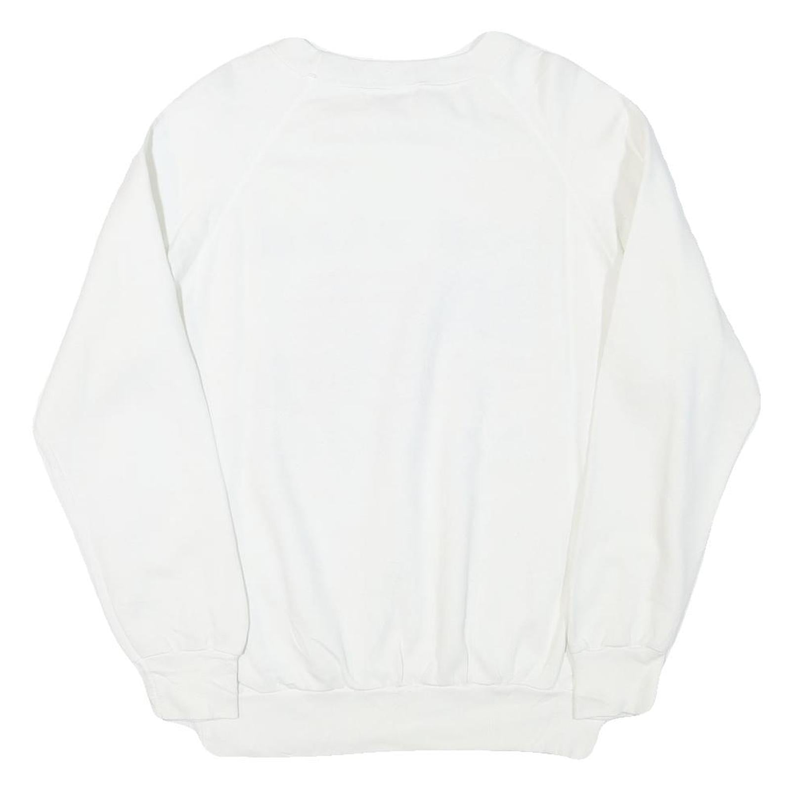 Mens White Crew Neck Sweatshirt God Bless America Graphic Cotton Blend L