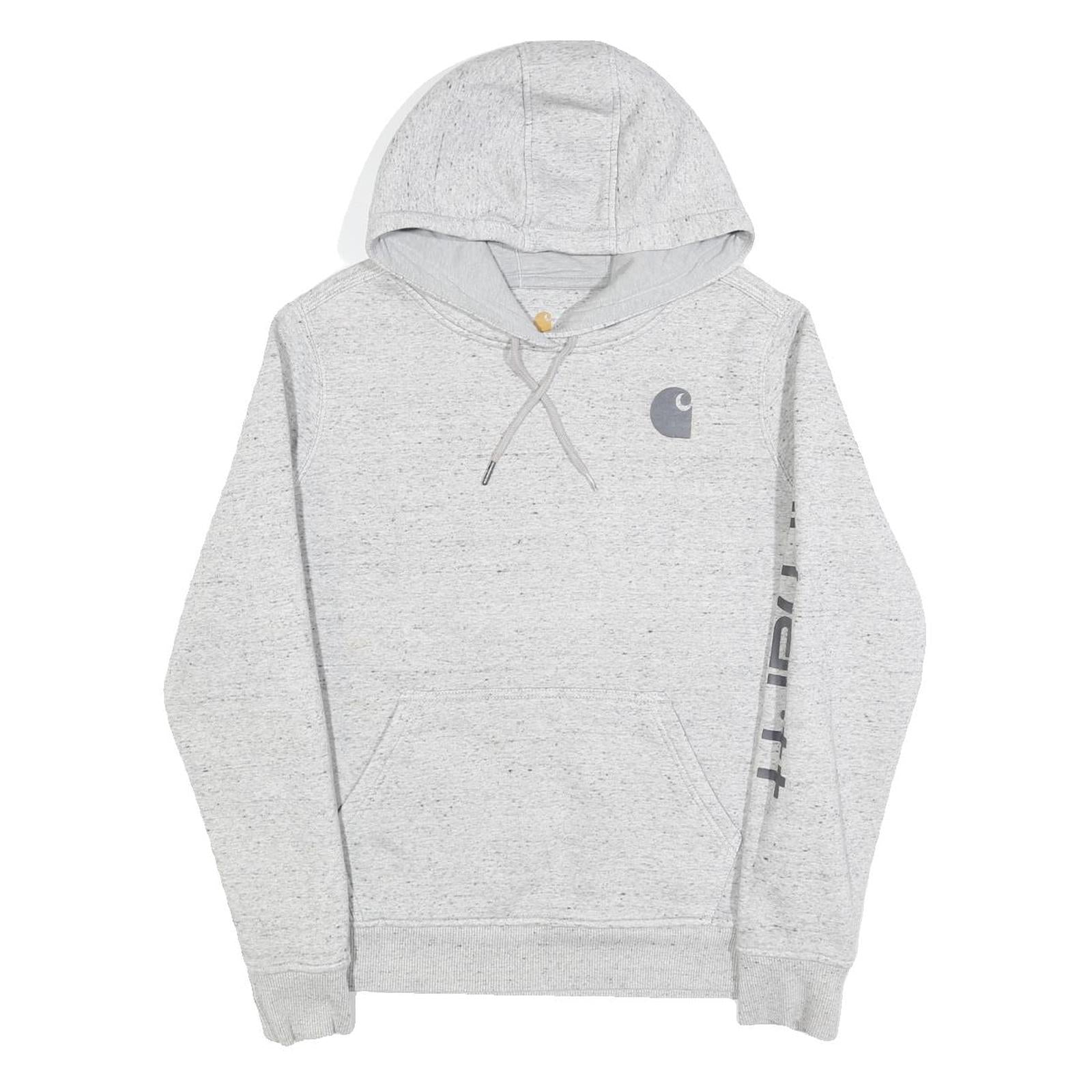CARHARTT Womens Grey Hoodie M Carhartt Logo Print Cotton Pullover