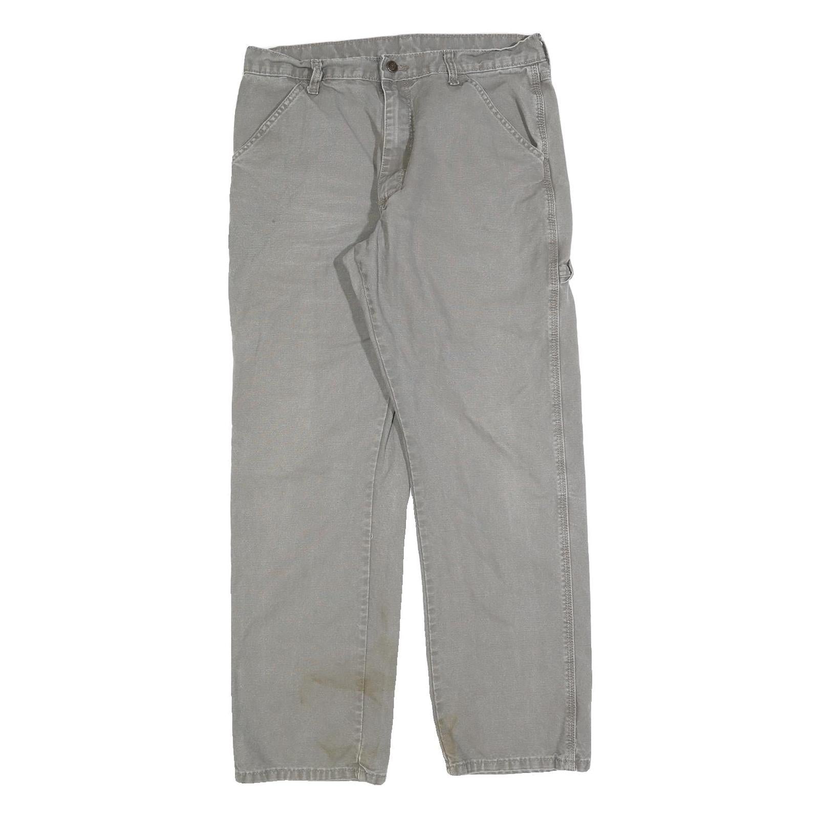 DICKIES Mens Cotton Blend Grey Regular Straight Trousers W32 L30 Workwear Casual