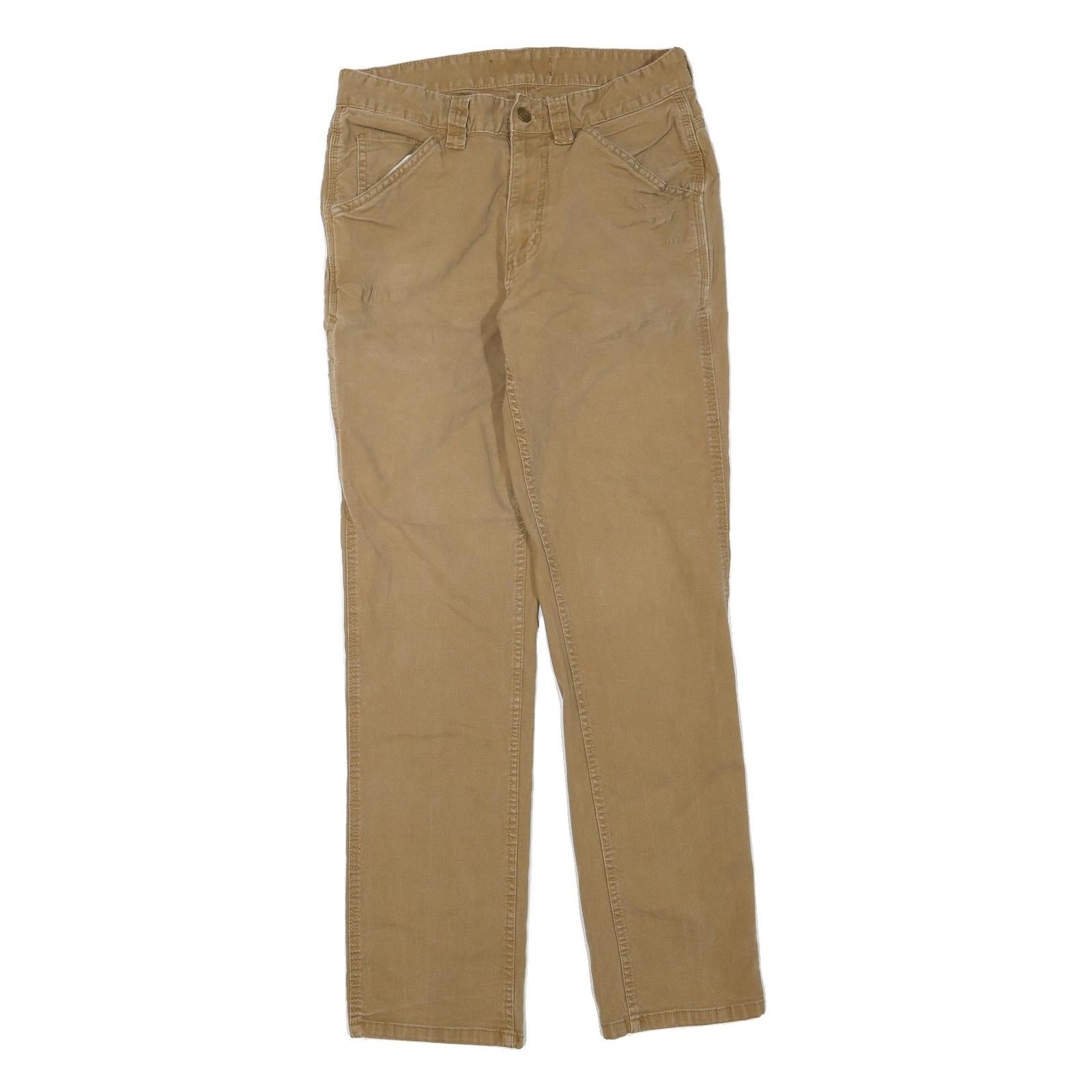 DICKIES Mens Cotton Blend Beige Regular Straight Trousers W28 L30 Workwear Zip