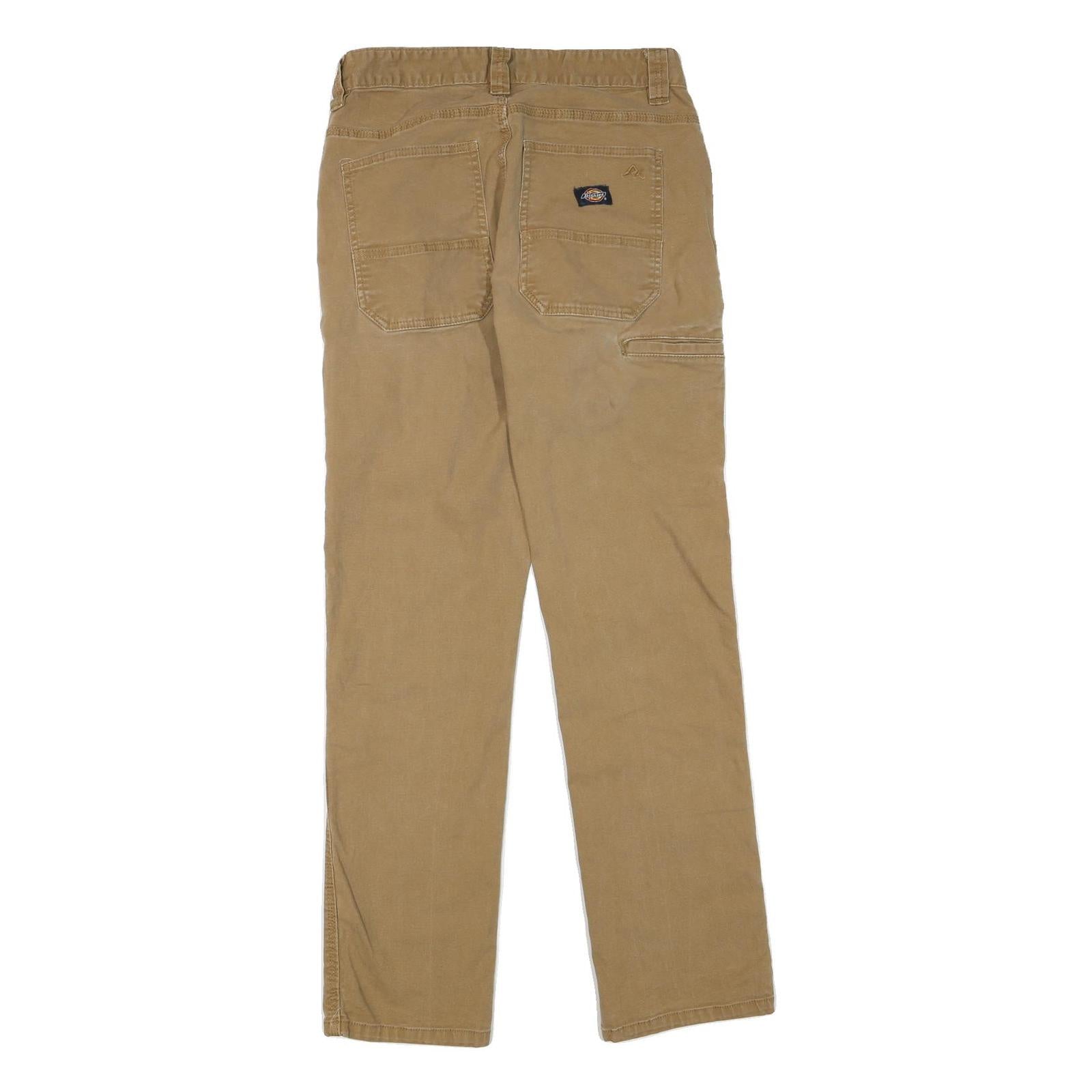 DICKIES Mens Cotton Blend Beige Regular Straight Trousers W28 L30 Workwear Zip