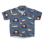 NORTH RIVER Mens Blue Classic Car Print Shirt L Vintage Cotton Blend Casual