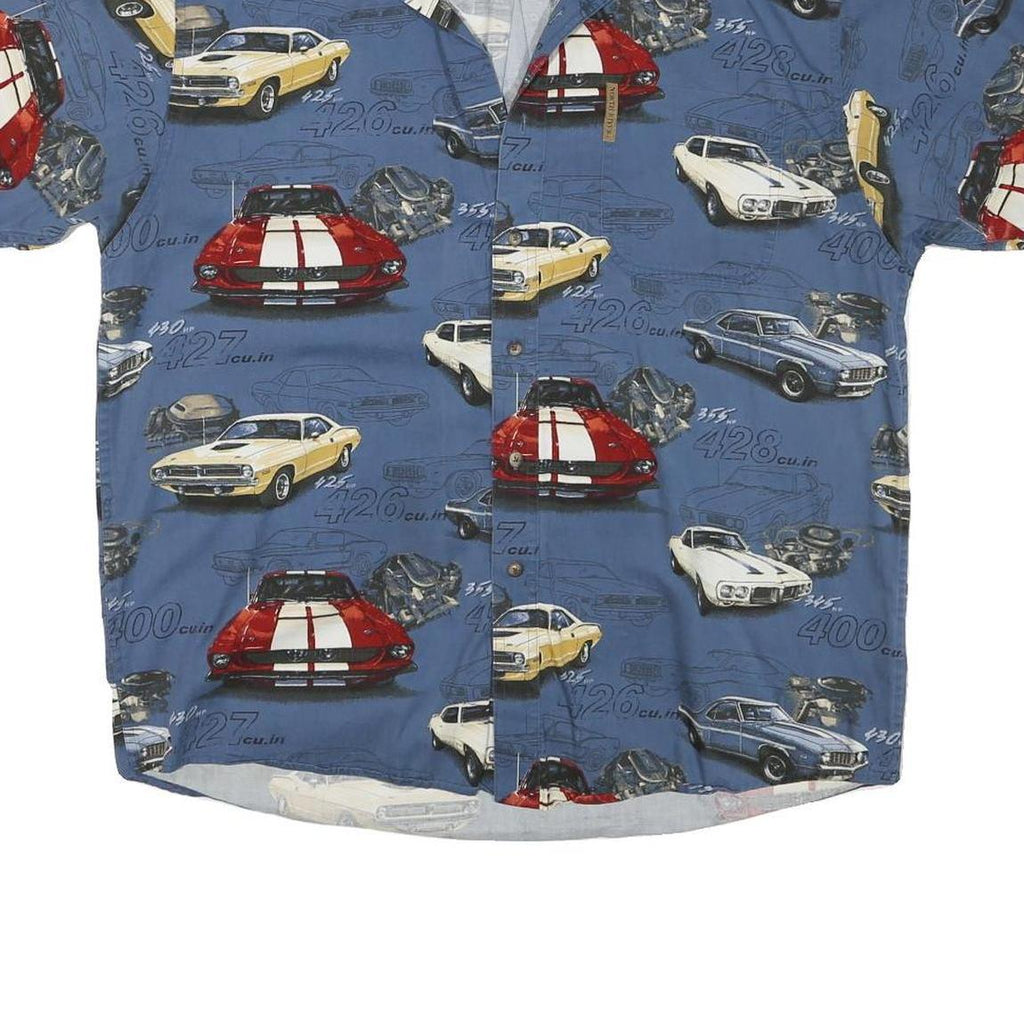 NORTH RIVER Mens Blue Classic Car Print Shirt L Vintage Cotton Blend Casual