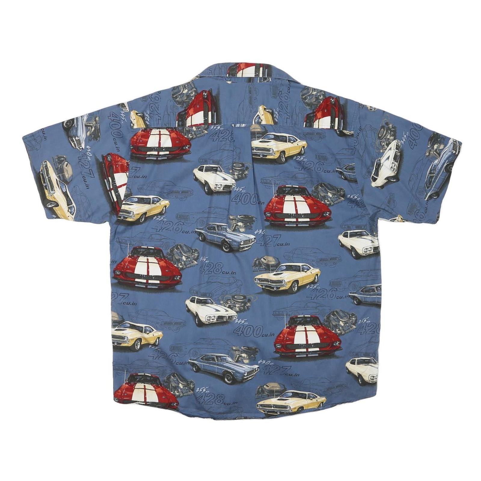 NORTH RIVER Mens Blue Classic Car Print Shirt L Vintage Cotton Blend Casual