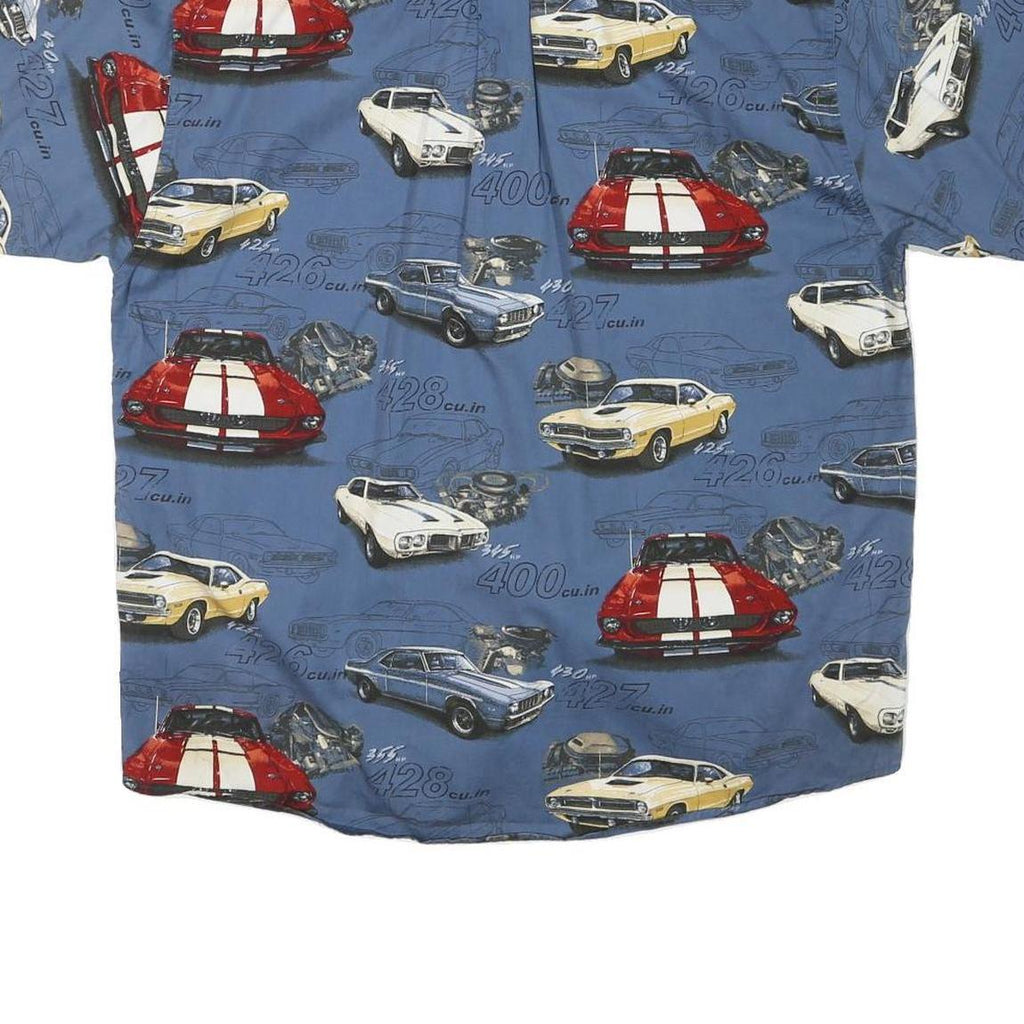 NORTH RIVER Mens Blue Classic Car Print Shirt L Vintage Cotton Blend Casual