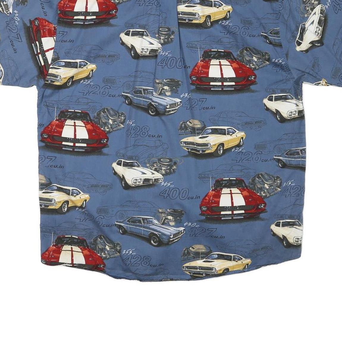 NORTH RIVER Mens Blue Classic Car Print Shirt L Vintage Cotton Blend Casual