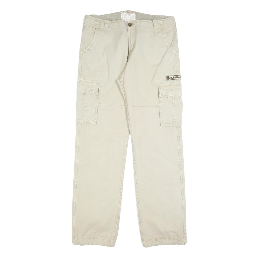 ALPHA INDUSTRIES Mens Regular Beige Cotton Blend Cargo Trousers W34 L34 Pocket