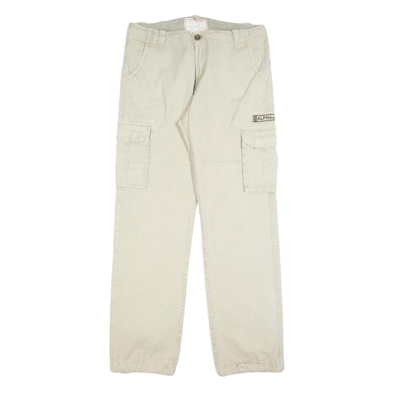 ALPHA INDUSTRIES Mens Regular Beige Cotton Blend Cargo Trousers W34 L34 Pocket