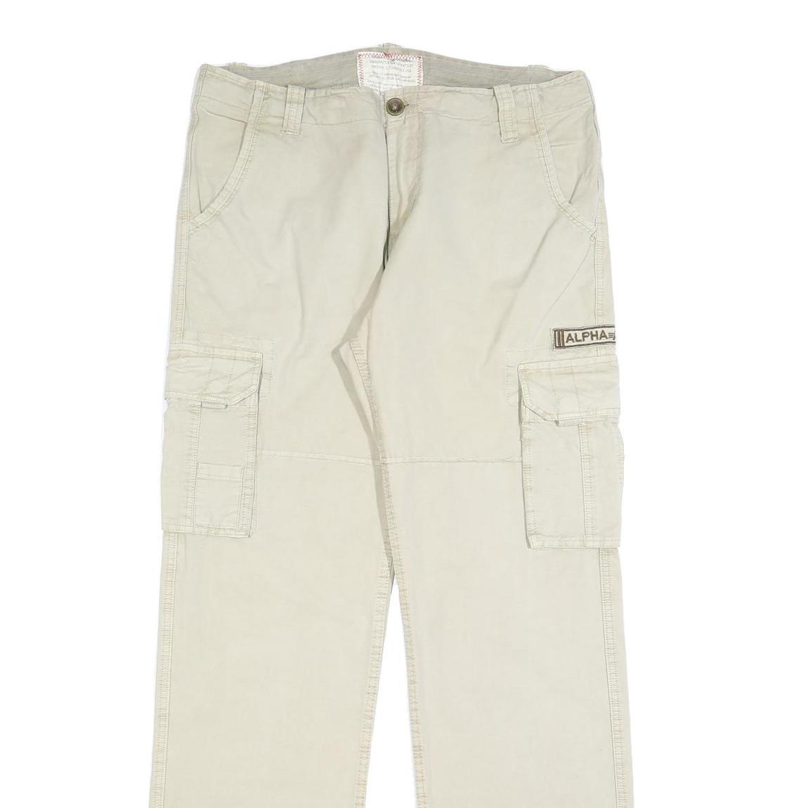 ALPHA INDUSTRIES Mens Regular Beige Cotton Blend Cargo Trousers W34 L34 Pocket