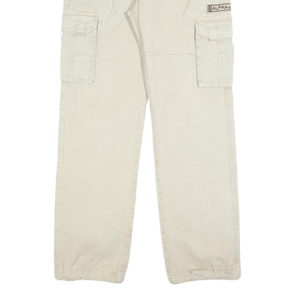 ALPHA INDUSTRIES Mens Regular Beige Cotton Blend Cargo Trousers W34 L34 Pocket