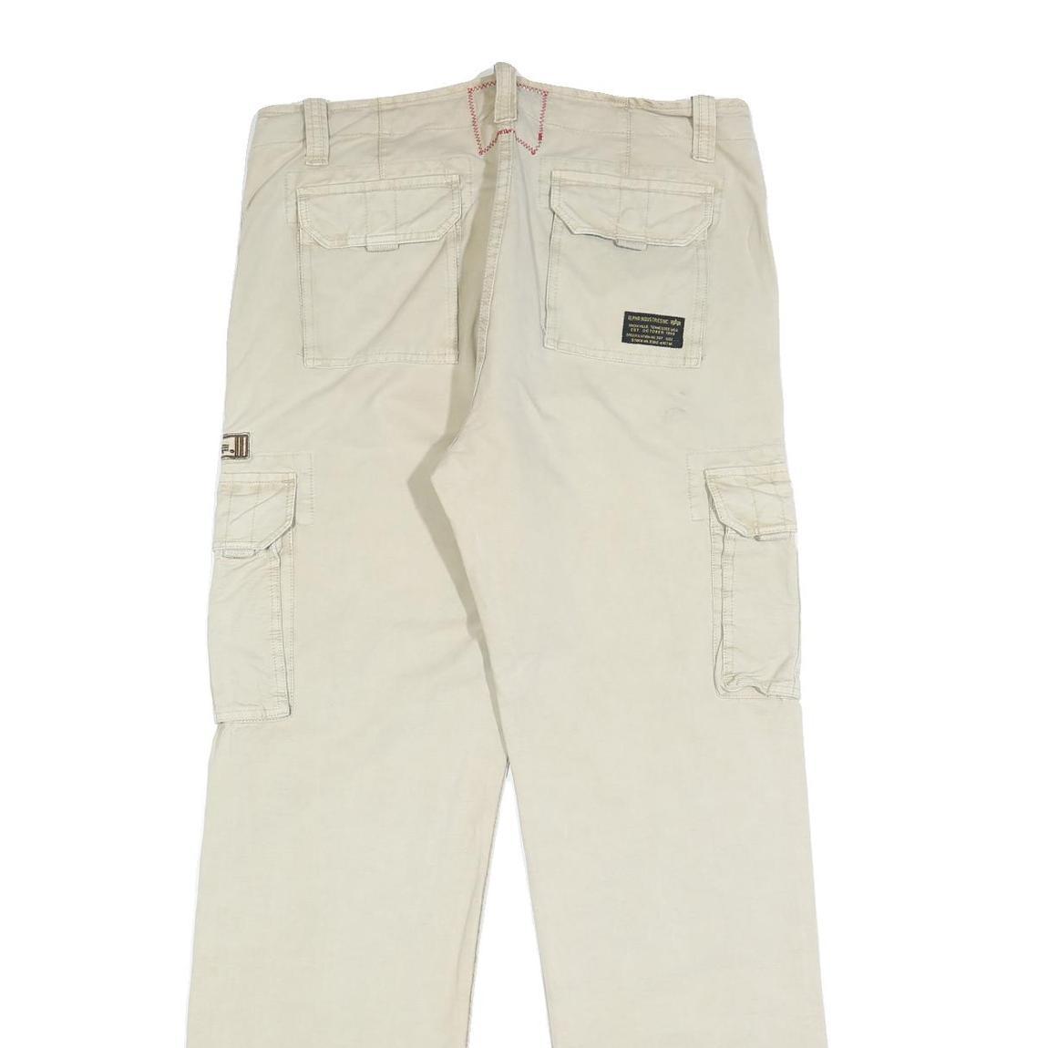 ALPHA INDUSTRIES Mens Regular Beige Cotton Blend Cargo Trousers W34 L34 Pocket